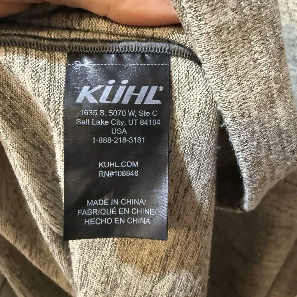 Kuhl Mens Ryder Sweater L Beige 1/4 Zip Pullover Thumbholes Running Hike